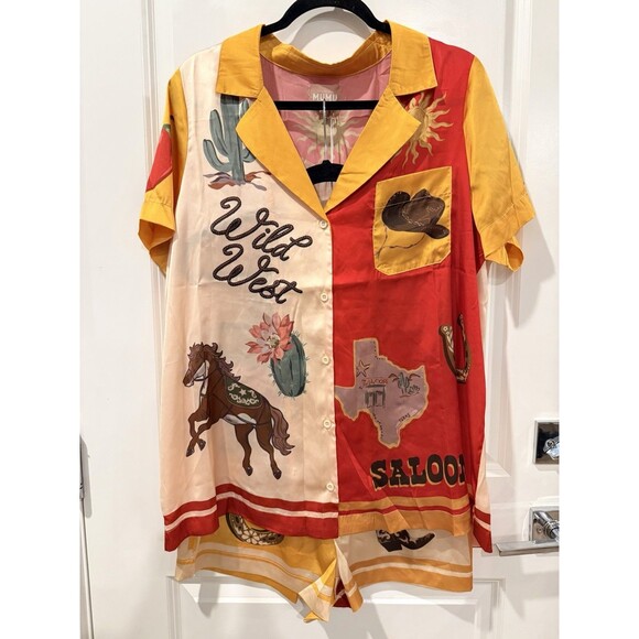 Show Me Your MUMU Home and Away PJ Set Lone Star Silky Shorts Women Size Medium - Picture 6 of 16